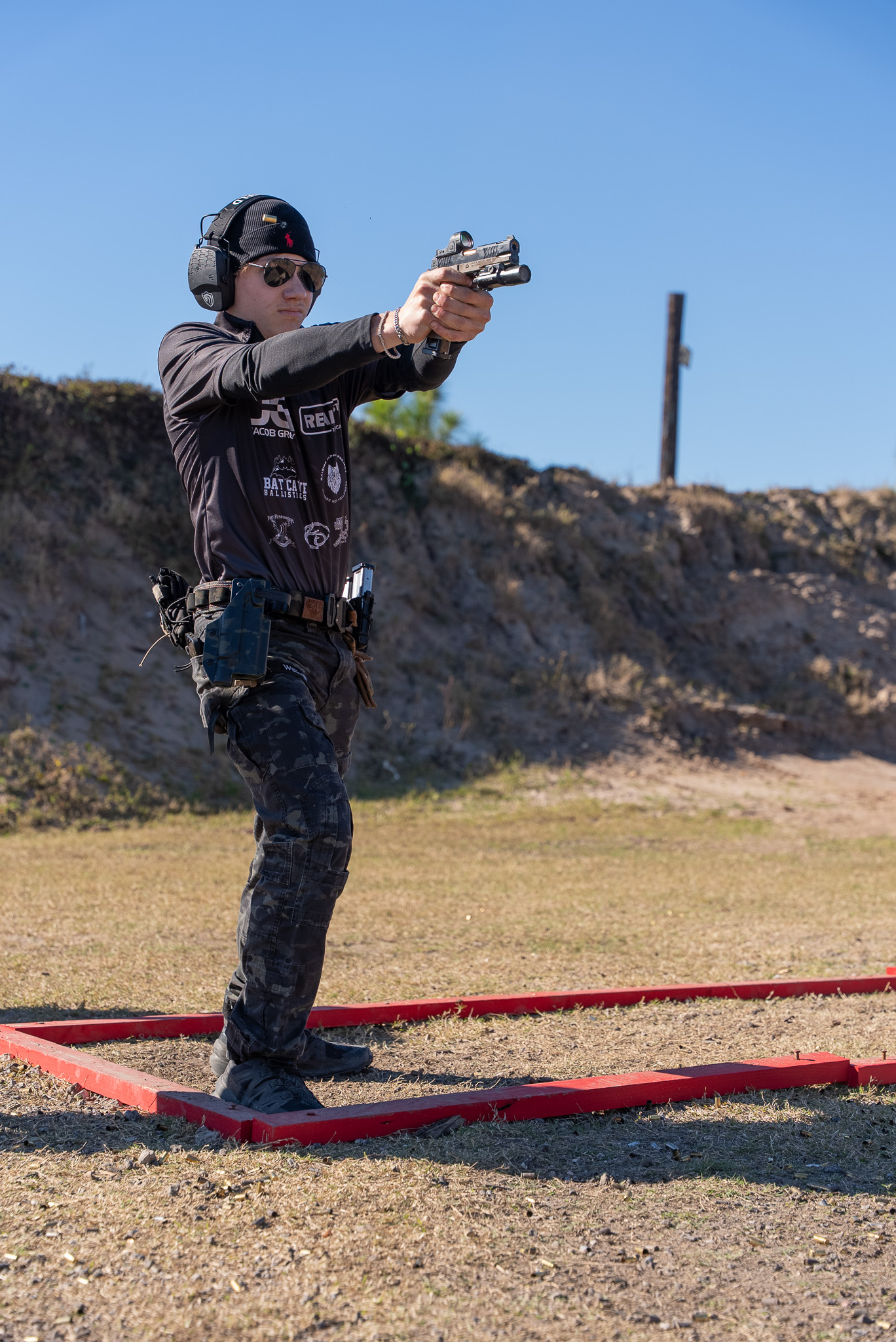 Pistol shooting stance at competition