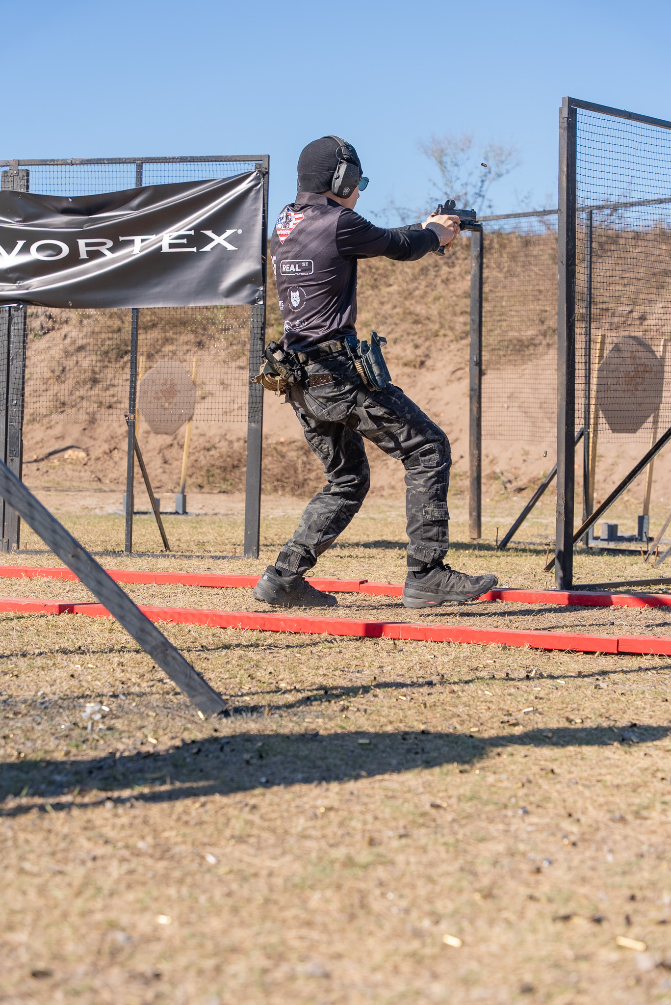 Standing rifle shot at competition